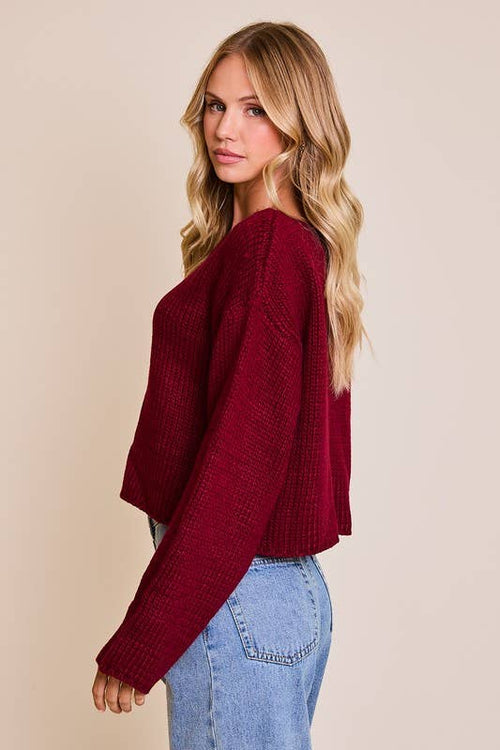 Wine Red Boat Neck Boxy Sweater