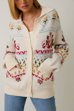 Button-up Flower Pattern Knit Sweater Cardigan