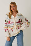 Button-up Flower Pattern Knit Sweater Cardigan
