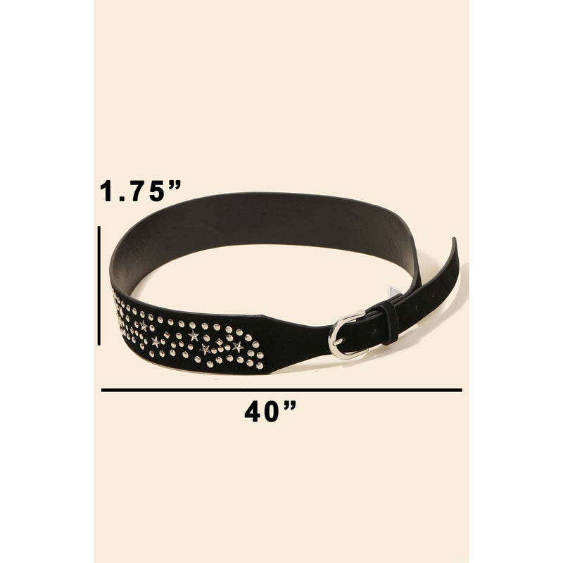 Metallic Stars Studded Faux Leather BLACK Belt