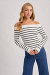 Black & White Striped Off The Shoulder Sweater Top