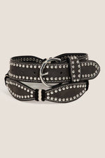 Studded Western Trim Faux Leather Black Wavy Belt