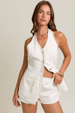 White Denim Vest Style Romper with Micro Shorts