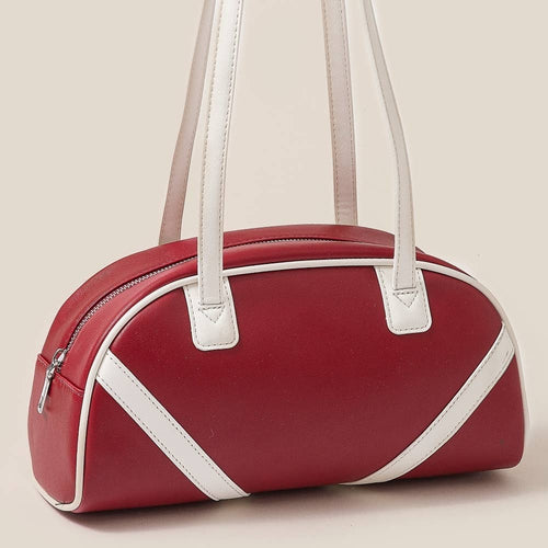 Stripe Accent Faux Leather Hand Bag: RD