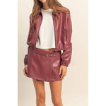 Burgundy Leather Belted Skort Modern