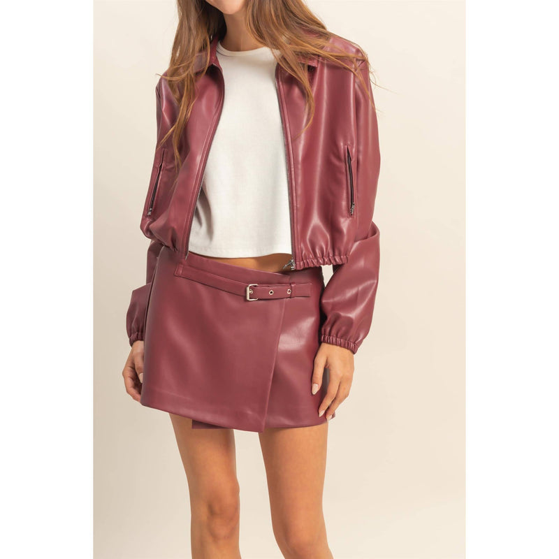 Burgundy Leather Belted Skort Modern
