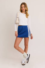 Bow Detail Blue Track Mini Skirt
