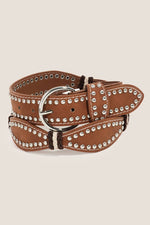 Studded Western Trim Faux Leather Brown Wavy Belt