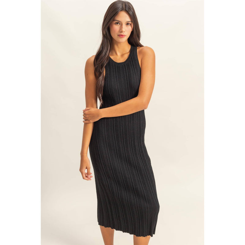 Black Maya Round Neck Bodycon Ribbed Knit Dress