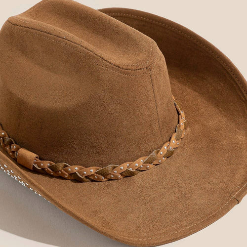 Khaki Western Studded Star Brim Cowboy Hat