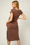 Ruched Mocha Midi Dress