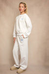 Off the Shoulder Grey Sweatshirt with Bow Embroidery (Sold Separately)