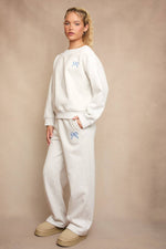 Off the Shoulder Grey Sweatshirt with Bow Embroidery (Sold Separately)