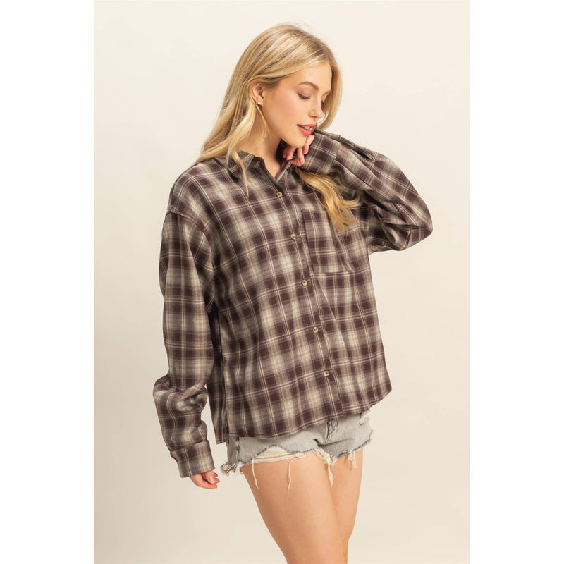 Brown Checkered Flannel Button-Up Shirt