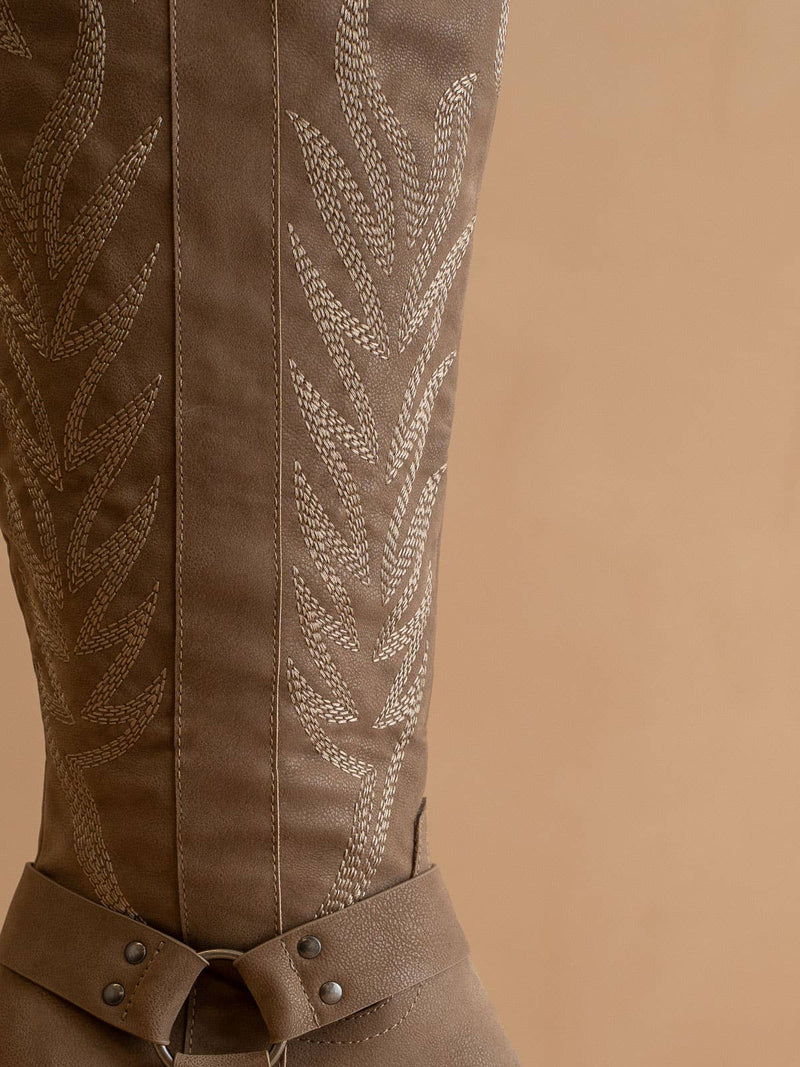 The Faye | Dark Taupe Knee High Cowboy Boot