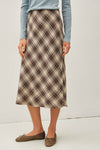 Brown Irish Plaid Print Midi Skirt