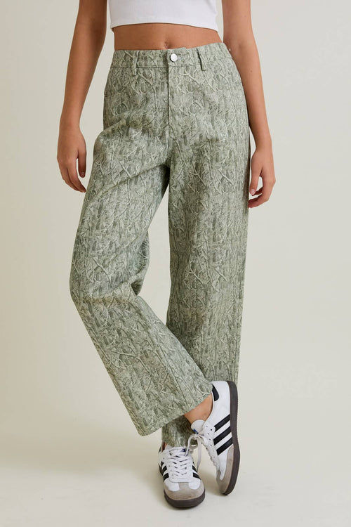 Mid-Rise Tree Camo Pattern Wide Leg Pants