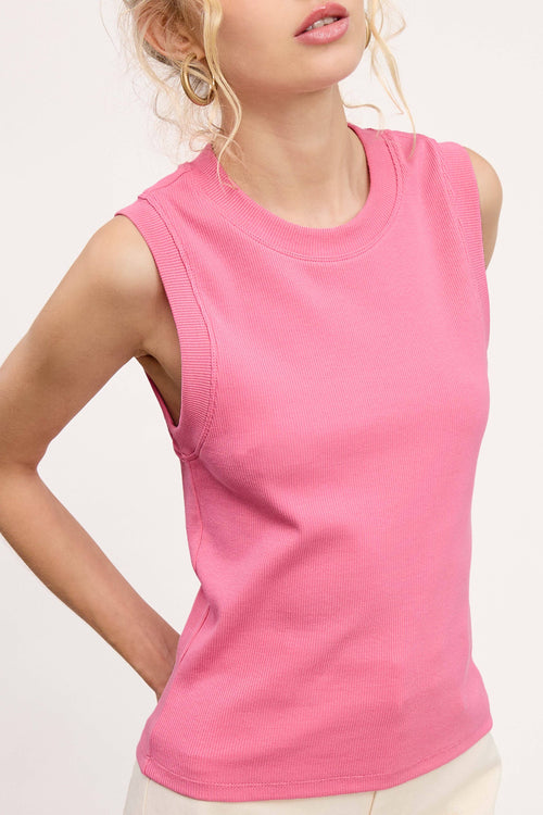 Bubble Gum Stretchy Basic Ribbed Neck Top