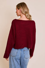 Wine Red Boat Neck Boxy Sweater