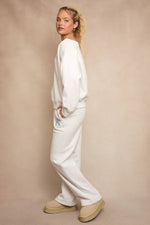 Off the Shoulder Grey Sweatshirt with Bow Embroidery (Sold Separately)