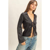 Black Satin Tie-Front Blouse