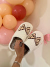 Brown Printed Bow Slippers