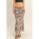 Tiger Print Mesh Midi Skirt