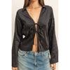 Black Satin Tie-Front Blouse