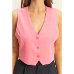 Pink Sleeveless V-Neck Hidden Button Vest