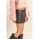 Black Leather Belted Skort Modern