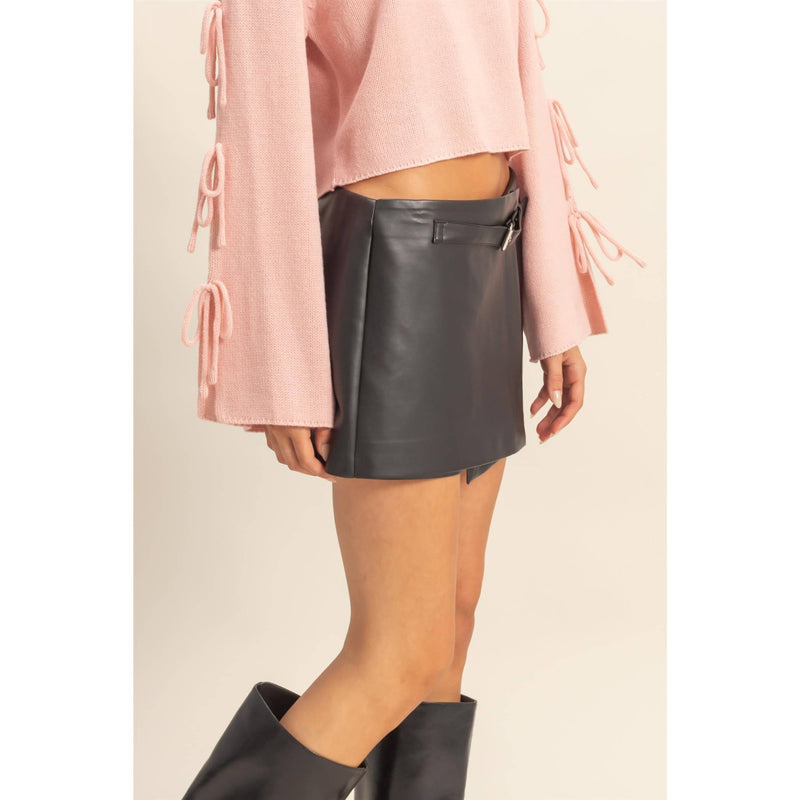 Black Leather Belted Skort Modern