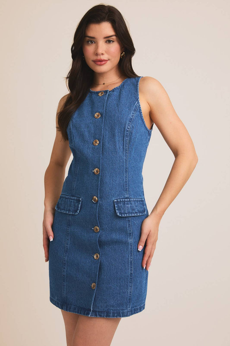 Sleeveless Button Down Denim Dress