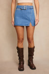 LOW RISE DENIM SKIRT WITH BELT: DENIM / L