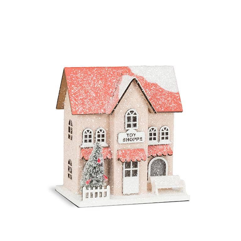 Small Snowy Pink Glitter Toy Shop w/ LED