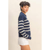 Navy/Cream Striped Half Zip Sweater