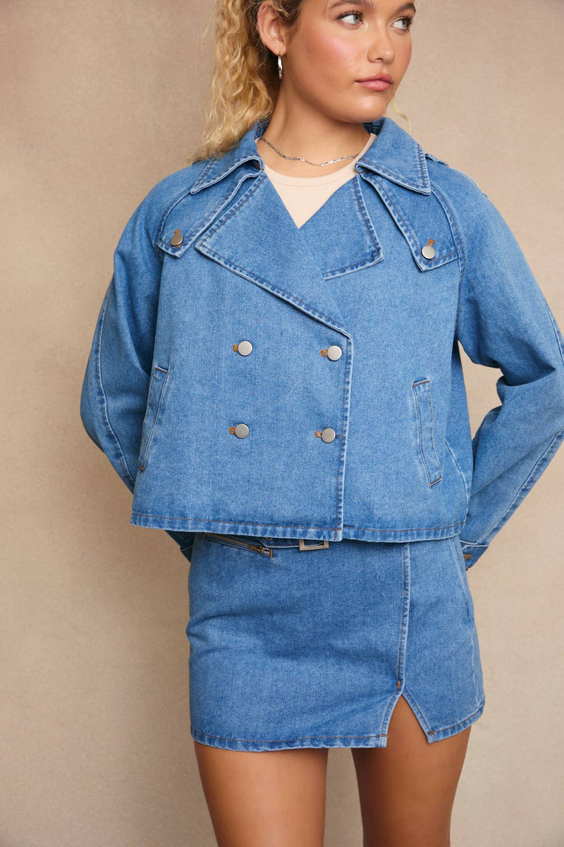 Bella Crop Denim Trench Coat