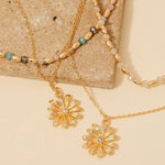 Flower Pendant Mixed Beaded Layered Necklace \ White or Teal