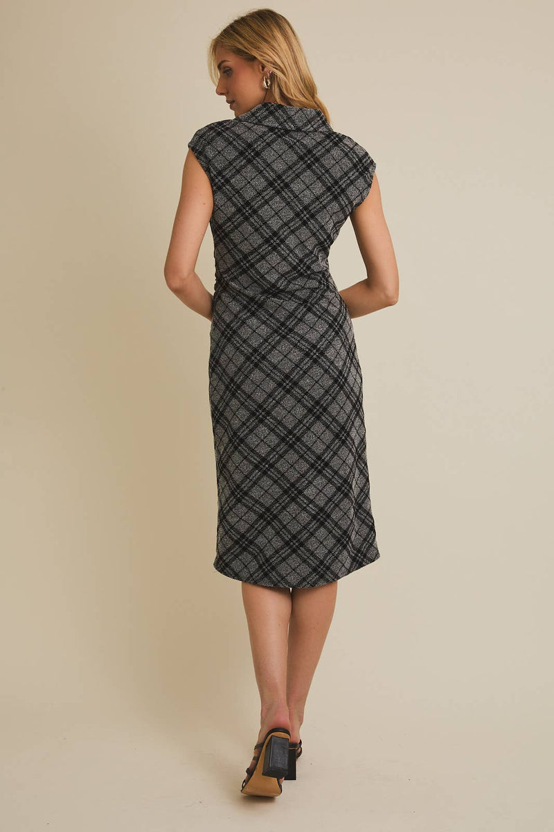 Collared Plaid Midi Dress
