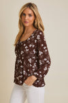 Brown Cream Floral Tie Top