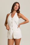 White Denim Vest Style Romper with Micro Shorts