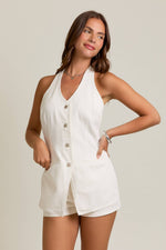 White Denim Vest Style Romper with Micro Shorts