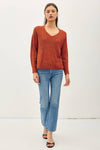 Rust Wide V-Neck Sweater