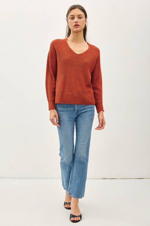 Rust Wide V-Neck Sweater