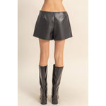 Black Leather Belted Skort Modern