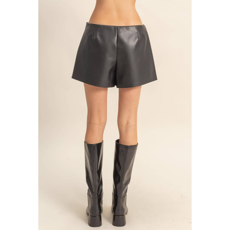 Black Leather Belted Skort Modern