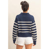 Navy/Cream Striped Half Zip Sweater
