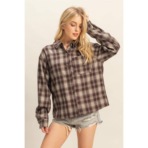 Brown Checkered Flannel Button-Up Shirt