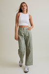 Mid-Rise Tree Camo Pattern Wide Leg Pants