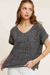 Snow Black Loose Fit Textured Pullover Sweater