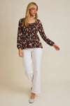 Brown Cream Floral Tie Top
